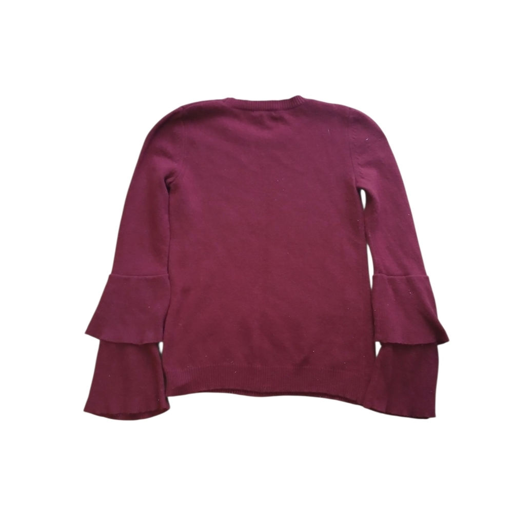 J. Crew Mercentile Women's Size X Small Elegant Burgundy Ruffle Sleeve Wool Top - Picture 8 of 8